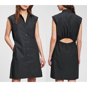 New Gap 100% Cotton Utility Back Cut-Out Shirtdress Faded Black Medium